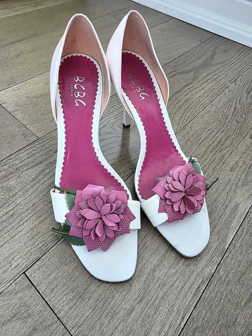BCBG Paris White & Pink Floral Heels